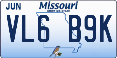 MO license plate VL6B9K