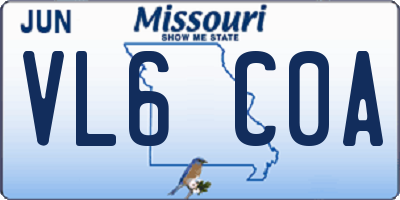 MO license plate VL6C0A