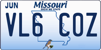 MO license plate VL6C0Z
