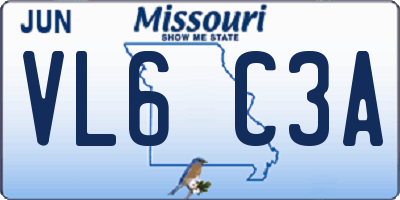 MO license plate VL6C3A