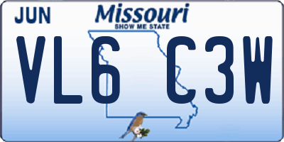 MO license plate VL6C3W