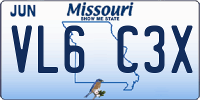 MO license plate VL6C3X