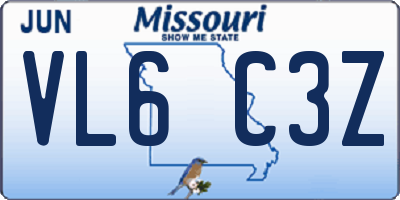 MO license plate VL6C3Z