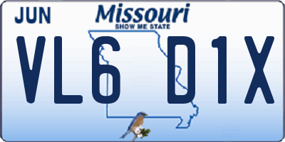 MO license plate VL6D1X
