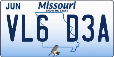 MO license plate VL6D3A