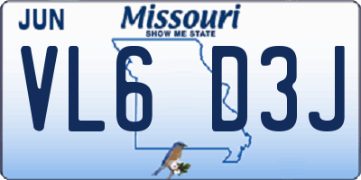MO license plate VL6D3J