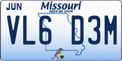 MO license plate VL6D3M