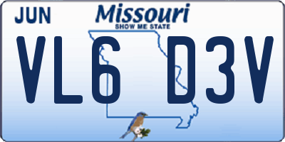 MO license plate VL6D3V