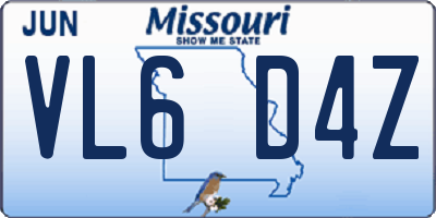 MO license plate VL6D4Z