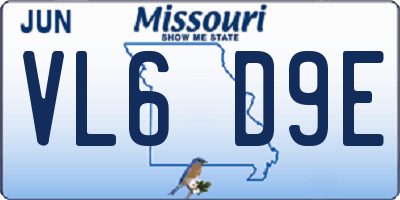 MO license plate VL6D9E