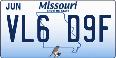 MO license plate VL6D9F