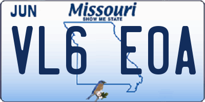 MO license plate VL6E0A