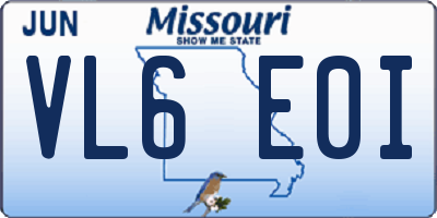 MO license plate VL6E0I