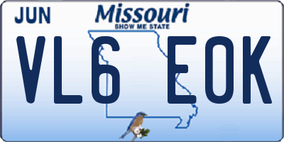 MO license plate VL6E0K