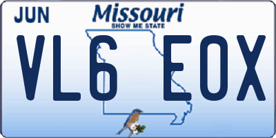 MO license plate VL6E0X