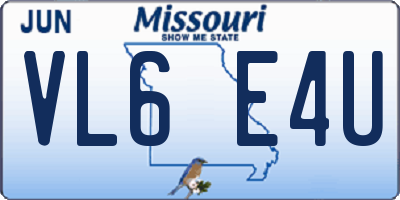 MO license plate VL6E4U