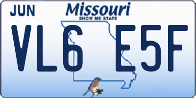 MO license plate VL6E5F