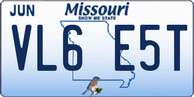 MO license plate VL6E5T