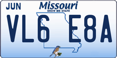 MO license plate VL6E8A