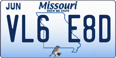 MO license plate VL6E8D
