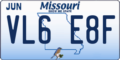 MO license plate VL6E8F