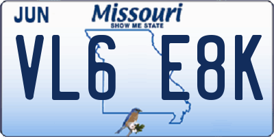 MO license plate VL6E8K