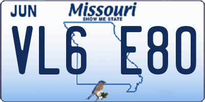 MO license plate VL6E8O