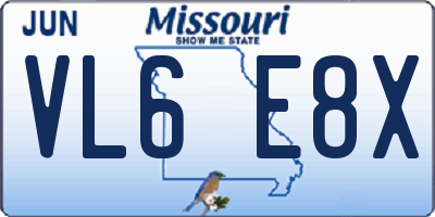 MO license plate VL6E8X