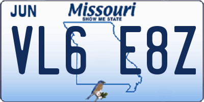 MO license plate VL6E8Z