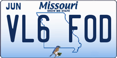 MO license plate VL6F0D