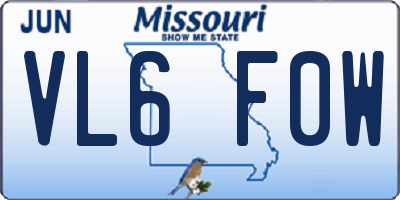 MO license plate VL6F0W