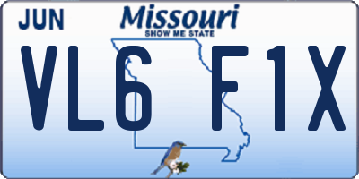 MO license plate VL6F1X