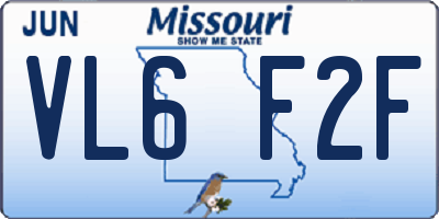 MO license plate VL6F2F