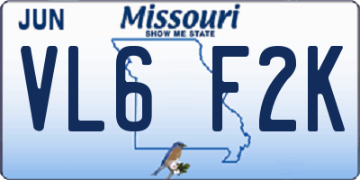MO license plate VL6F2K