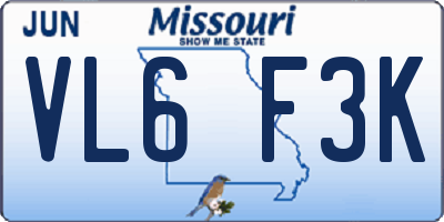 MO license plate VL6F3K