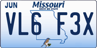 MO license plate VL6F3X