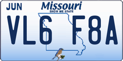 MO license plate VL6F8A