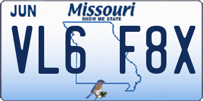 MO license plate VL6F8X