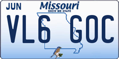 MO license plate VL6G0C