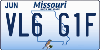 MO license plate VL6G1F