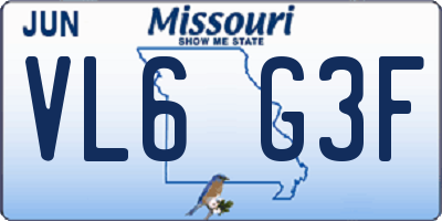 MO license plate VL6G3F
