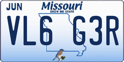 MO license plate VL6G3R