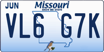 MO license plate VL6G7K