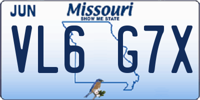 MO license plate VL6G7X