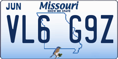 MO license plate VL6G9Z
