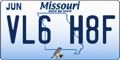 MO license plate VL6H8F