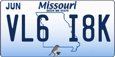 MO license plate VL6I8K