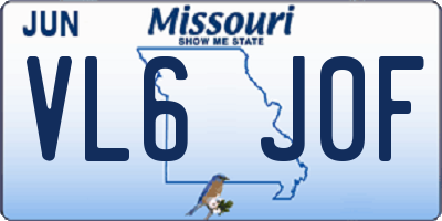 MO license plate VL6J0F