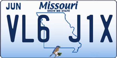 MO license plate VL6J1X