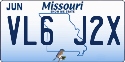 MO license plate VL6J2X